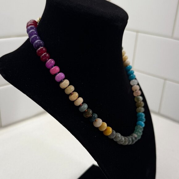 Rainbow Dyed Agate Hand Tied Necklace - Picture 3 of 5